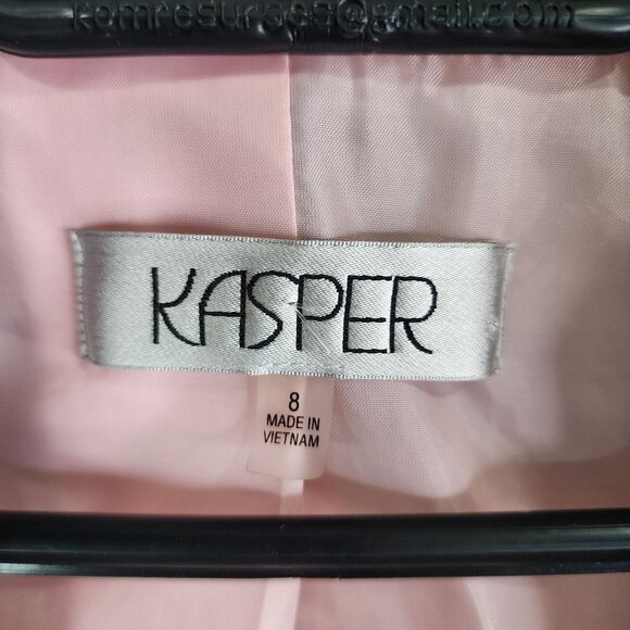 Womens Kasper Tweed Blazer Jacket Pink Black White Print 2 Button Size 8 - Picture 6 of 11